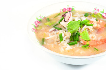 rice porridge with pork,shrimp and squid' ,thai breakfast  isola