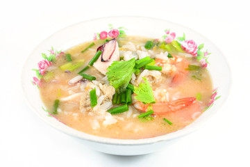 rice porridge with pork,shrimp and squid' ,thai breakfast  isola