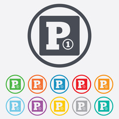 Paid parking sign icon. Car parking symbol.