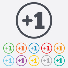 Plus one sign. Add one symbol.