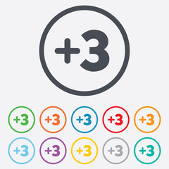 Plus three sign. Add three symbol.