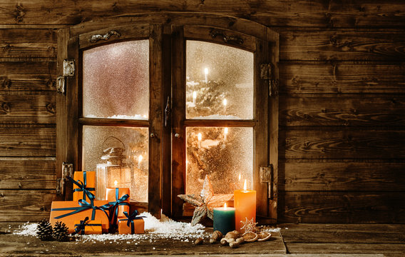 Festive Christmas cabin window