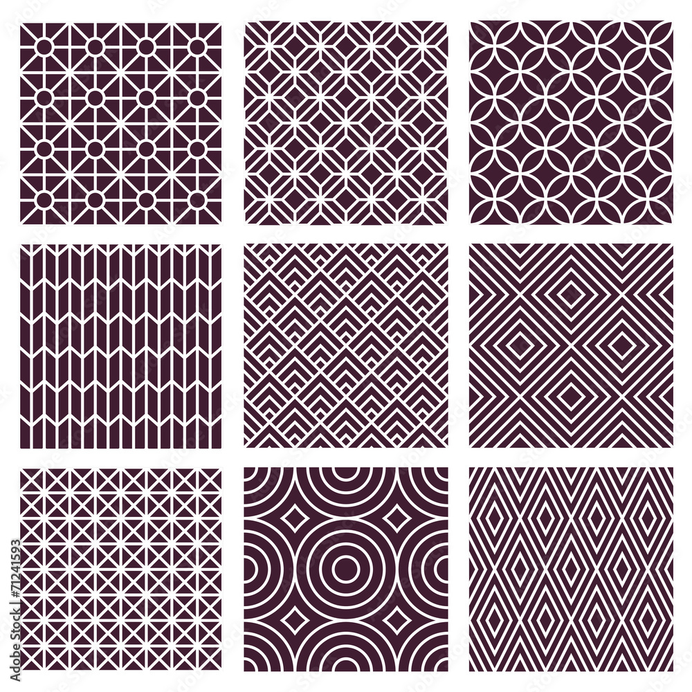 Aufkleber vector seamless patterns in trendy mono line style