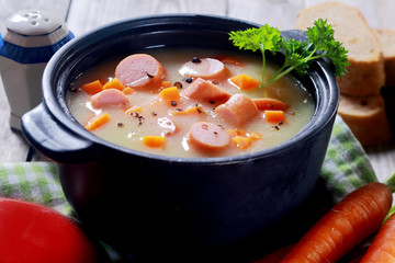 Appetizing Soup Dish on Black Pot