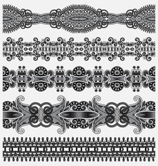 grey collection of seamless ornamental floral stripes, black and