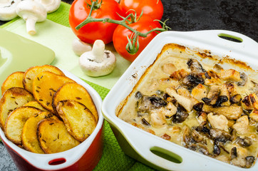 Baked chicken with mushrooms and cream