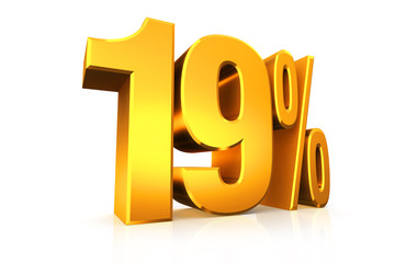 3D render text in 19 percent in gold