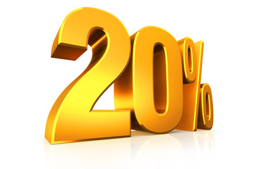 3D render text in 20 percent in gold