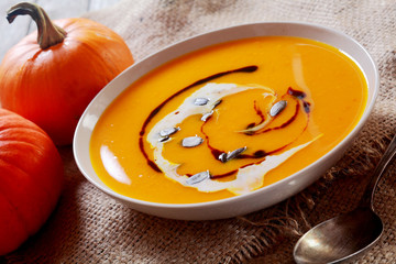 Creamy homemade bowl of pumpkin soup