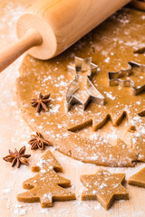 Baking Christmas gingerbread. Shallow depth of field.
