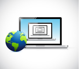 laptops set and globe. illustration design