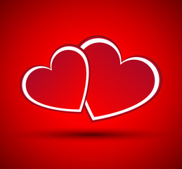 Valentines cards with two hearts, simple vector hearts