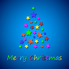 Simple color christmas treefrom stars, merry christmas card