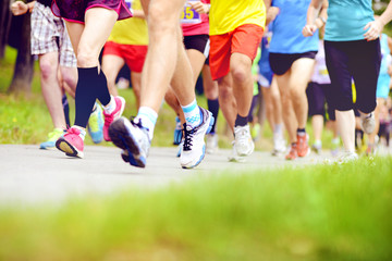 Unidentified marathon racers running