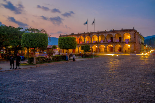 Baroque building in main square plaza Antigua Guatemala