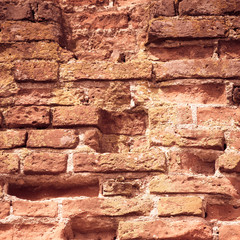 Old grungy background of a red brick wall texture