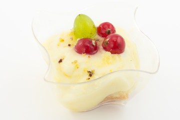 lemon cream with red currants and grapes