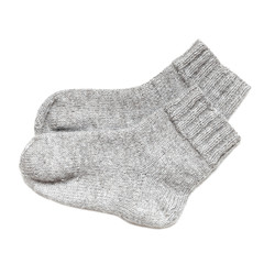 Gray woolen socks isolated on white background
