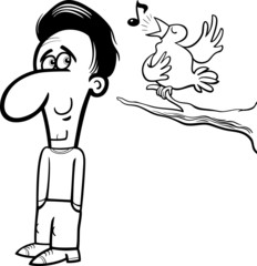 man and bird cartoon coloring book