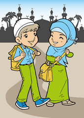 Asian muslim indonesian walking home