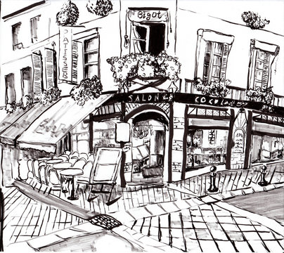 hand draw paris coffee shop