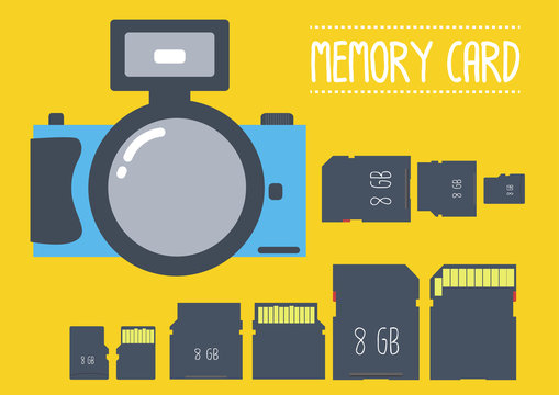 type of memeory card with camera in flat design