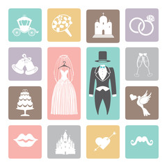 Wedding icons set. Flat icons for web and mobile
