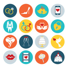 Flat wedding icons set for web , mobile