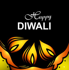 Happy Diwali card for artistic diya black background illustratio