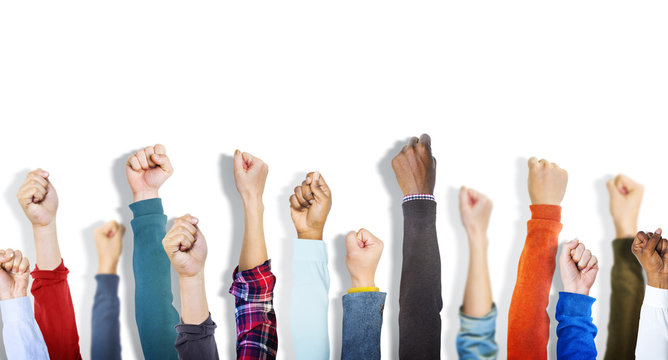 Multiethnic Group of Fists on white Background