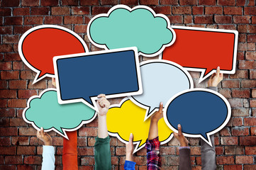 Group of Hands Holding Speech Bubbles