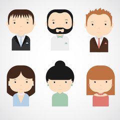 Set of colorful elegant successful people icons. Men and women