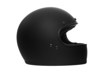 flat or matte black motorcycle helmet isolated on white