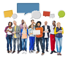 Naklejka premium Diverse People Social Networking and Empty Speech Bubbles