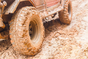 Fototapeta na wymiar close-up shot of wheel in dirt.