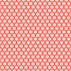 Red seamless snowflakes pattern. Vector snow background.