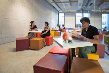 Clients inside Be Towers bar in Budrio, Bologna, Italy. This is