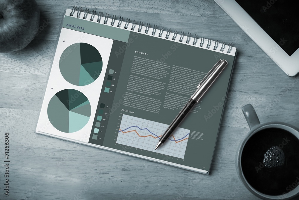 Poster Composite image of business interface with graphs and data