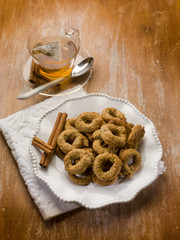 cinnamon cookie with cup of tea