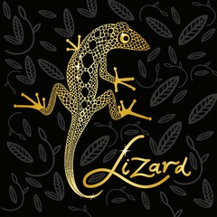 Golden lizard on a black decorative background design