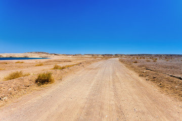 A desert road.