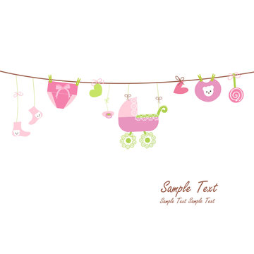 Hanging baby girl symbols card