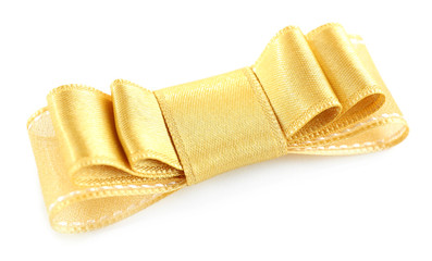 Yellow silk bow isolated on white