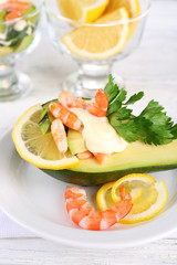 Tasty salad with shrimps and avocado