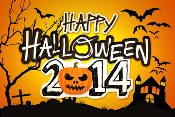 Happy Halloween 2014 Orange Pumpkin Night Graveyard