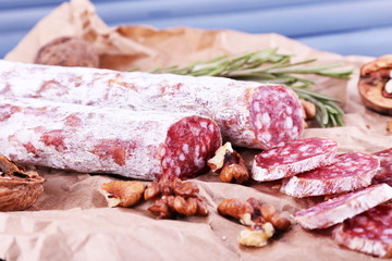 French salami and walnuts