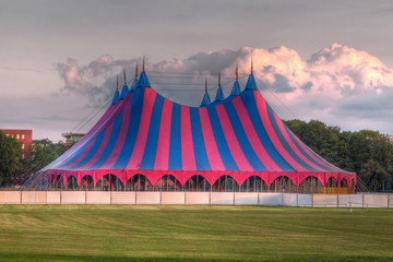 big top festival tent in red blue green