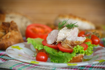 Fototapeta na wymiar sandwich with tomatoes and homemade sausage
