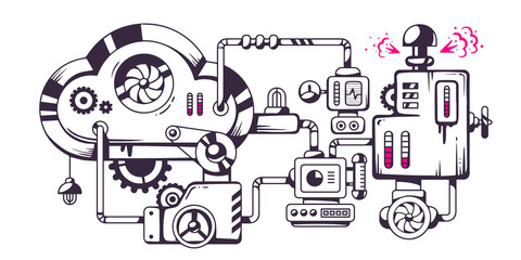 Vector industrial illustration of the mechanism of cloud.