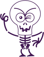 Scary Halloween skeleton winking and making an OK sign